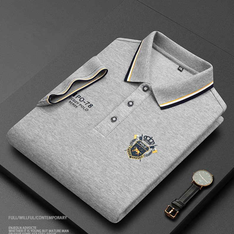 2025 Fashion casual solid color short-sleeved polo shirt اشتري 1 و إحصول على 1 مجانا