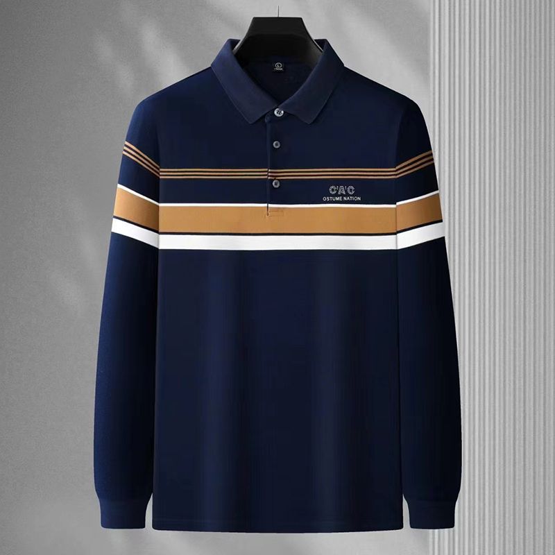 zd255-2024 autumn striped long-staple cotton embroidered polo shirt for men