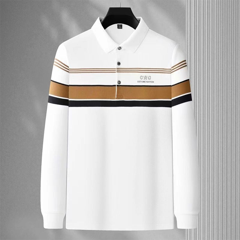 zd255-2024 autumn striped long-staple cotton embroidered polo shirt for men