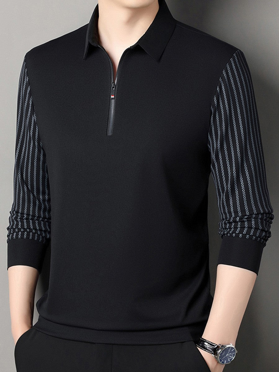 zd254-Men's Spring and Autumn Business Casual Striped Long Sleeve T-shirt