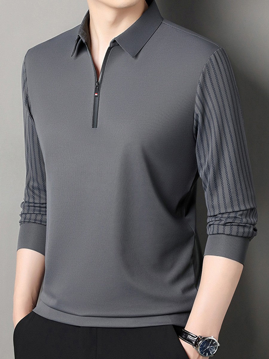 zd254-Men's Spring and Autumn Business Casual Striped Long Sleeve T-shirt