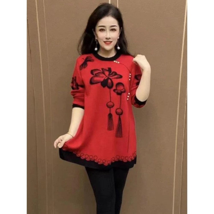 Women's autumn and winter knitted loose mid-length sweater
