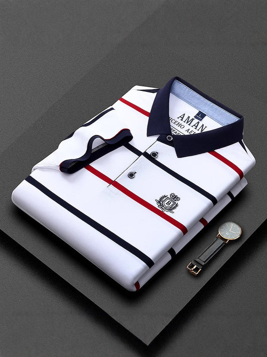 zd338-Men's Business Striped POLO Short Sleeve