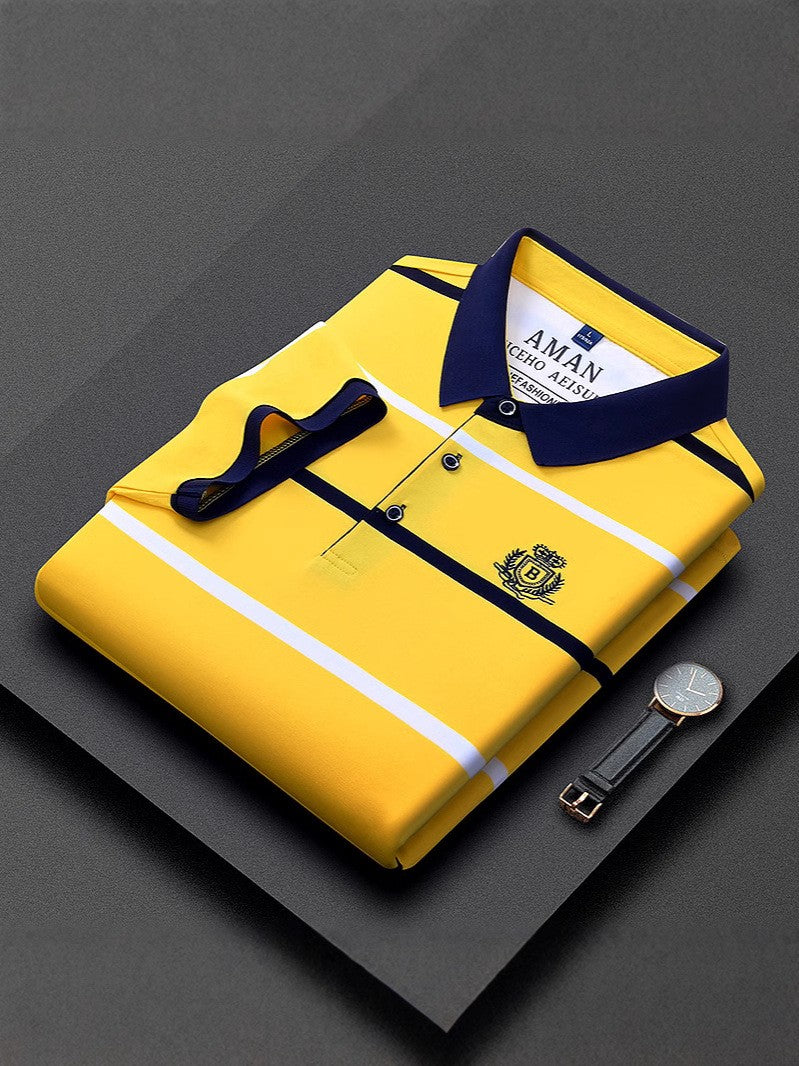 zd338-Men's Business Striped POLO Short Sleeve