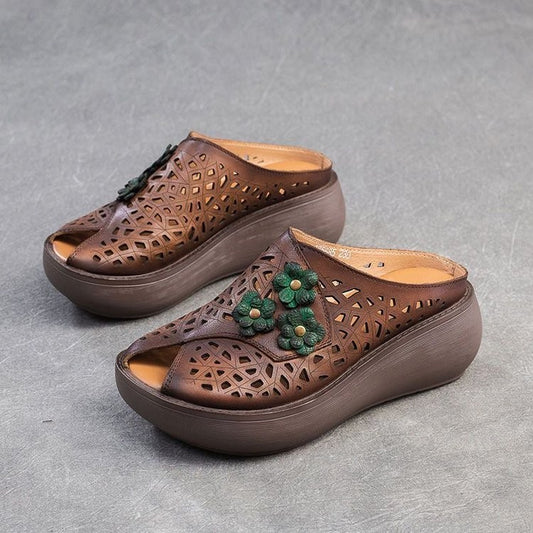 Retro hollow breathable ladies slippers