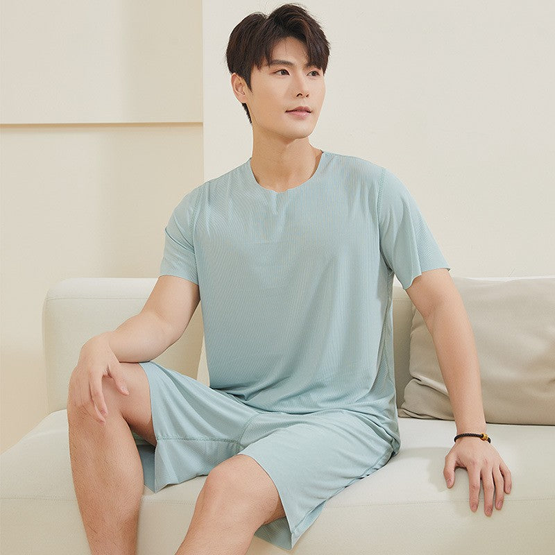 zd358-Men's summer ice silk home wear suit