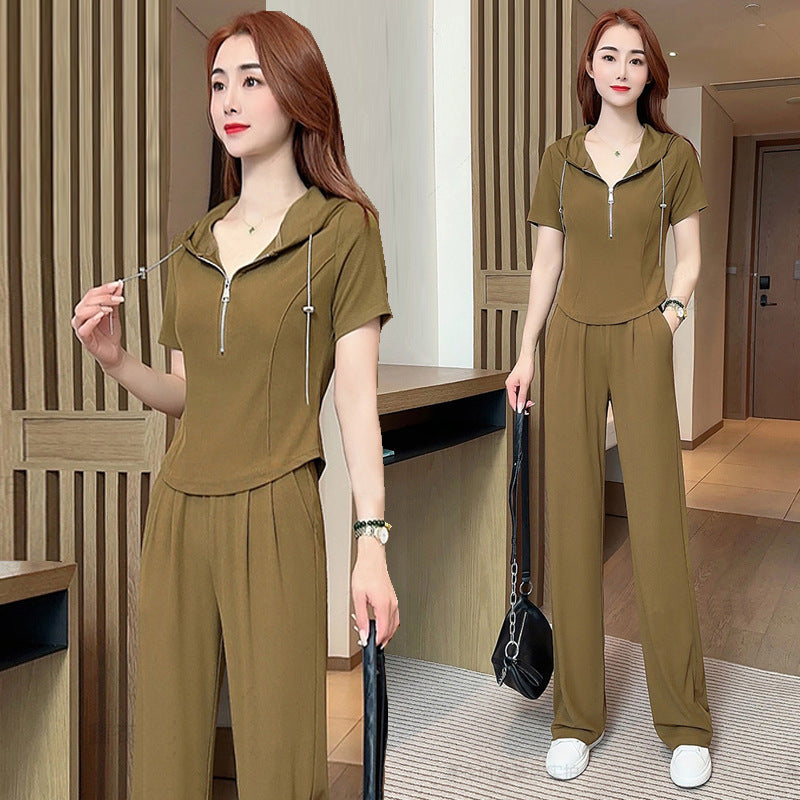 Women's summer casual hooded short-sleeved sportswear suit