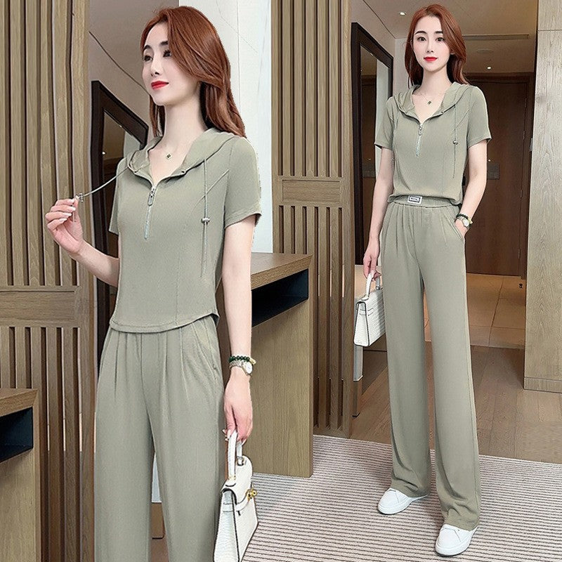 Women's summer casual hooded short-sleeved sportswear suit