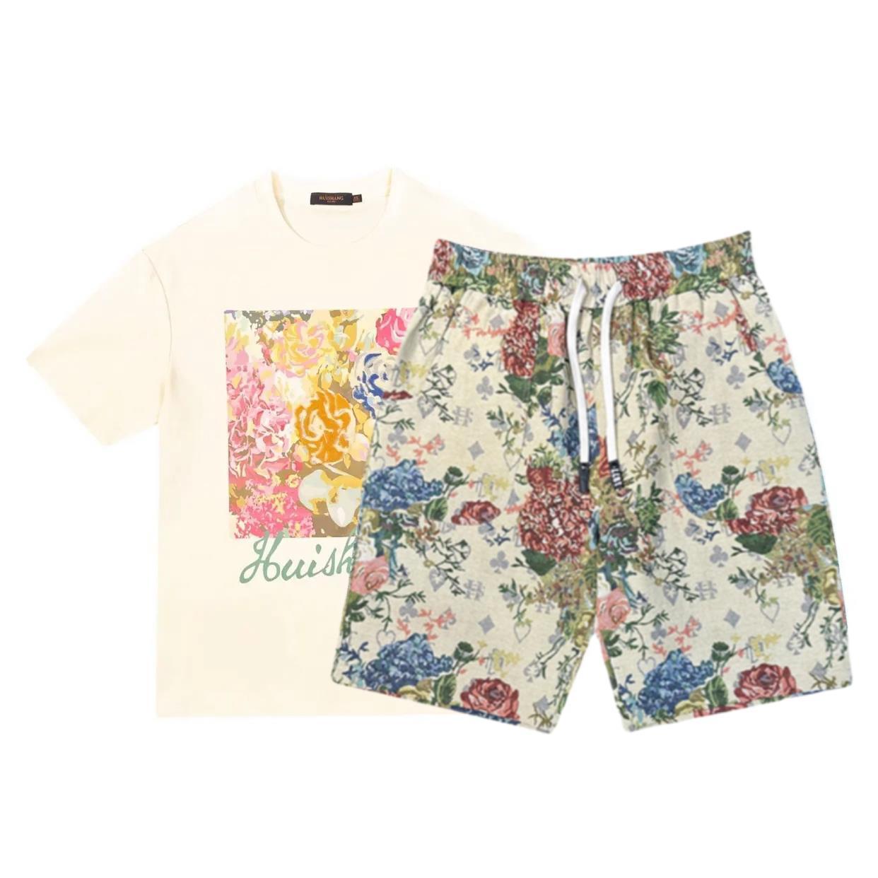 Men's Fashion Printed Shorts and Short Sleeves Suit