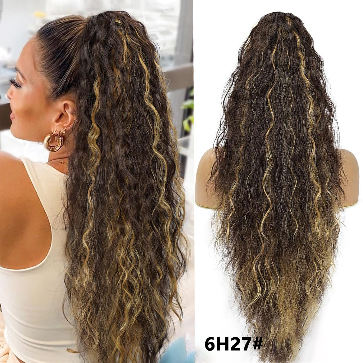 ht275-Wig clip corn silk high ponytail wig braid