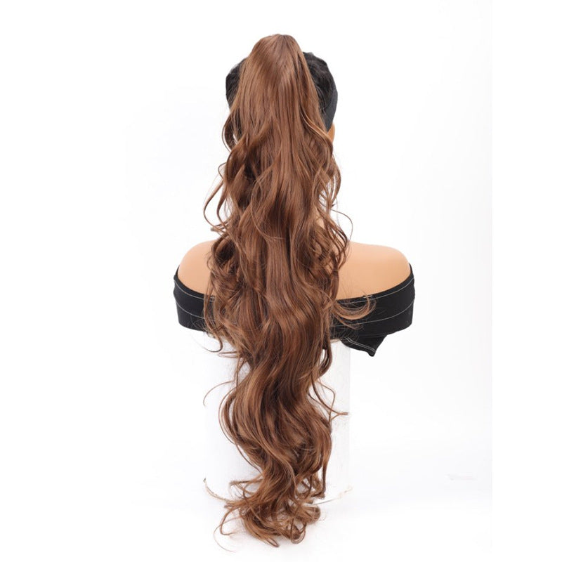 ht282-Women's long curly hair with big waves and ponytail
