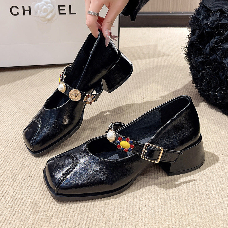 zp638-Women's elegant square toe chunky heel sandals