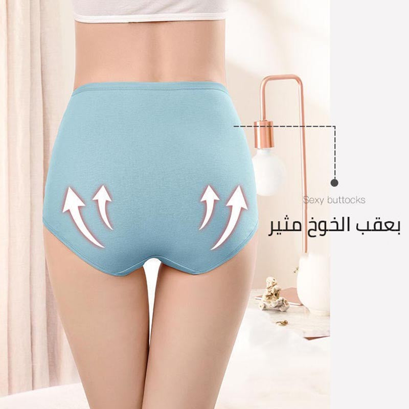 Six-piece set of high-waisted rose print cotton women's panties