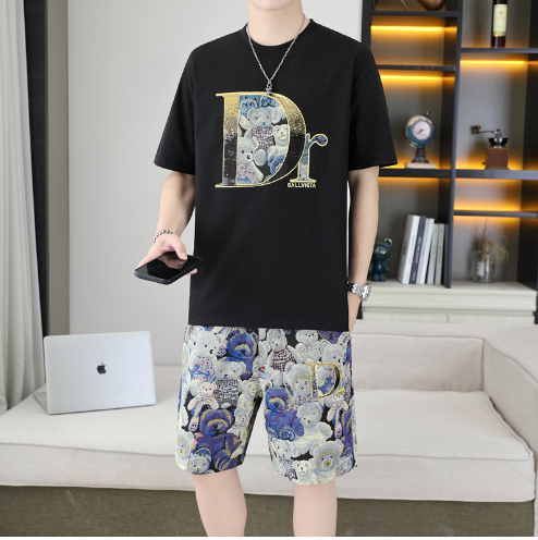 Men's casual wear set embroidered bear pattern