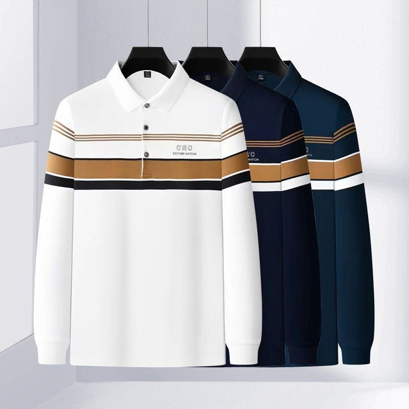 zd255-2024 autumn striped long-staple cotton embroidered polo shirt for men