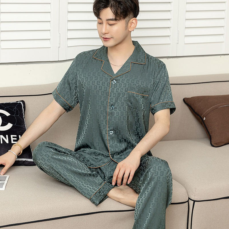 muu02-Ice silk short sleeve trousers men's pajamas