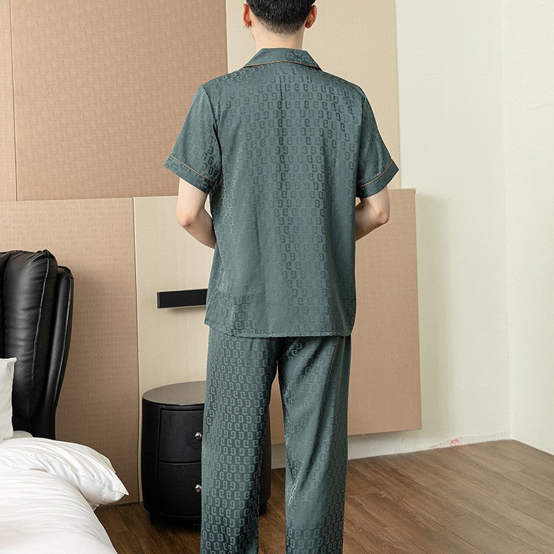 muu02-Ice silk short sleeve trousers men's pajamas