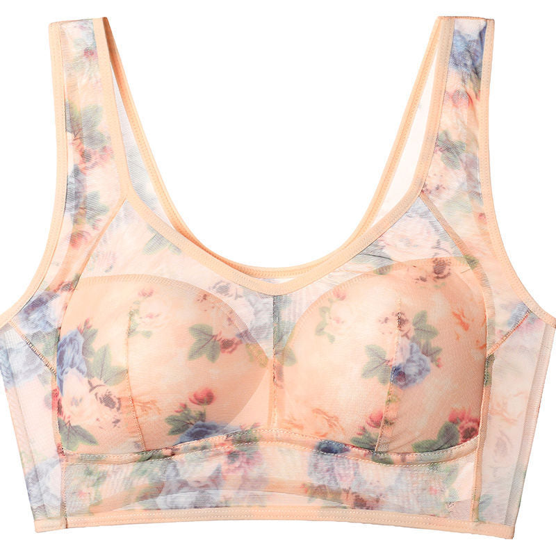Large Size Printed Wireless Mesh Bra