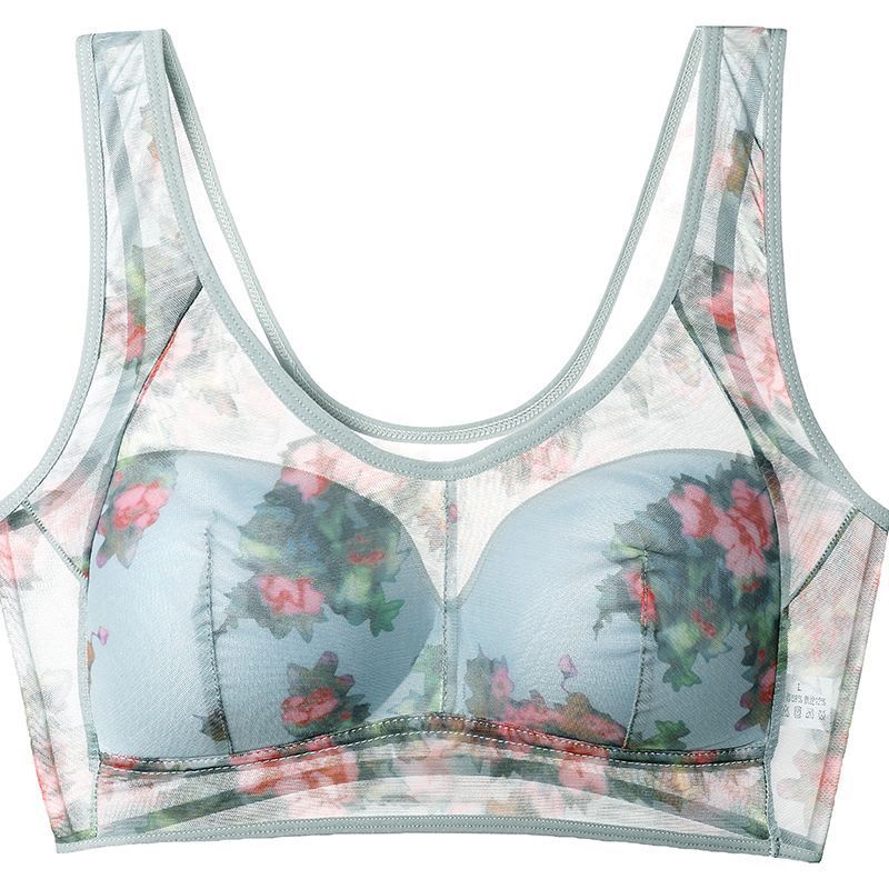 Large Size Printed Wireless Mesh Bra