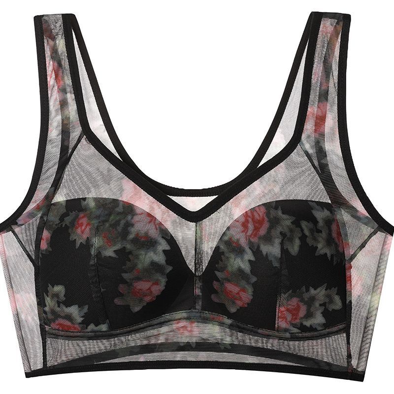 Large Size Printed Wireless Mesh Bra