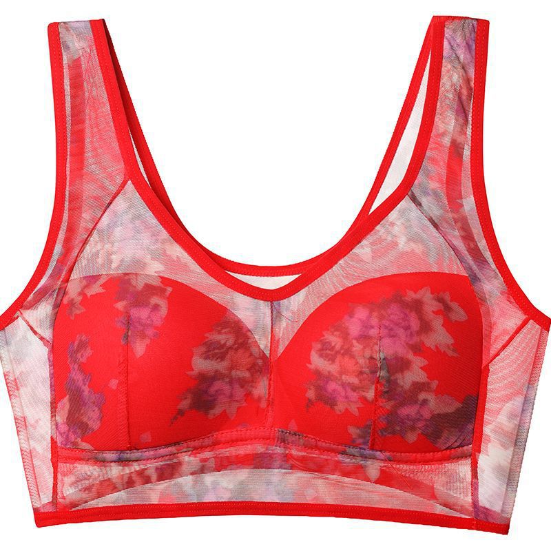 Large Size Printed Wireless Mesh Bra