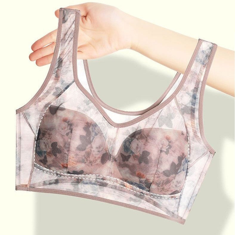 Large Size Printed Wireless Mesh Bra