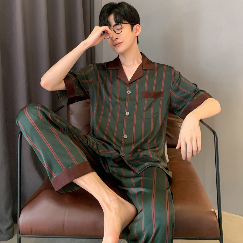 muu350-Men's summer thin ice silk short-sleeved trousers suit