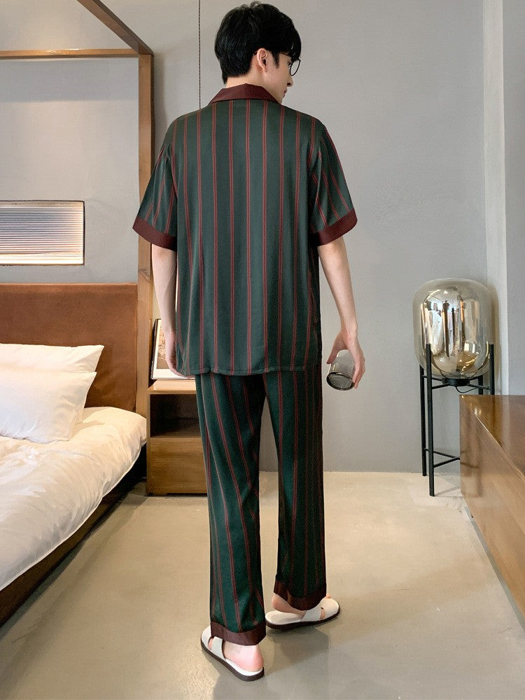 muu350-Men's summer thin ice silk short-sleeved trousers suit