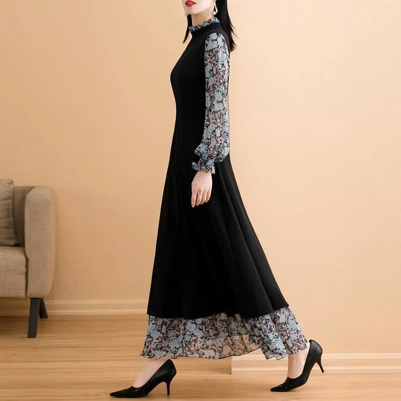 zp444-Ladies knee-length floral dress