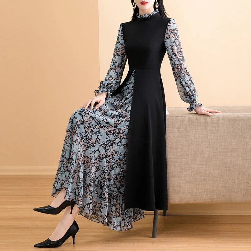 zp444-Ladies knee-length floral dress