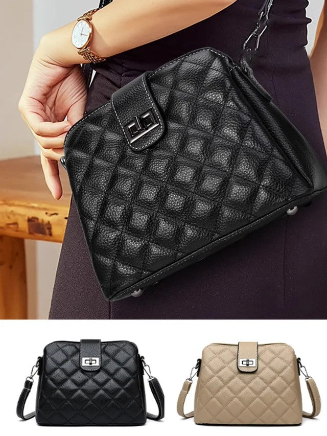 Simple and stylish diamond-patterned large-capacity bucket bag