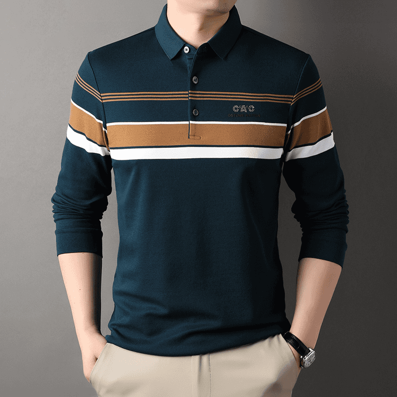 zd255-2024 autumn striped long-staple cotton embroidered polo shirt for men