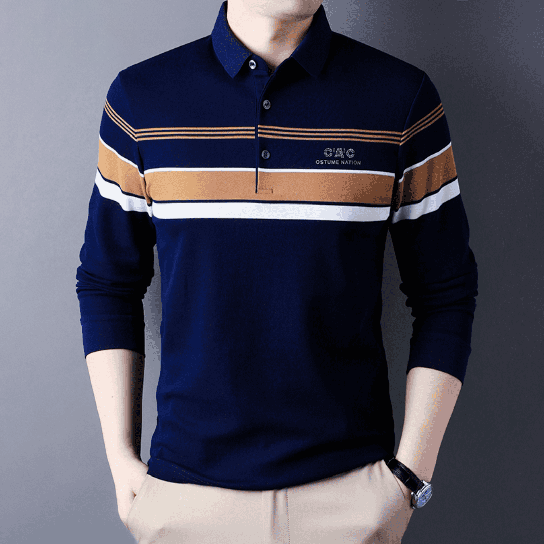 zd255-2024 autumn striped long-staple cotton embroidered polo shirt for men