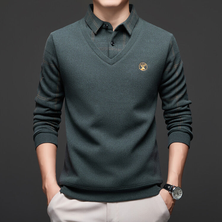 Men's wool and fleece bottoming POLO shirt