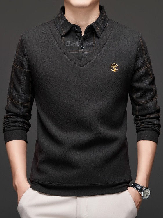 Men's wool and fleece bottoming POLO shirt