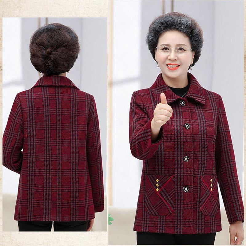 zp495-Women's Fall Classic Plaid Print Jacket