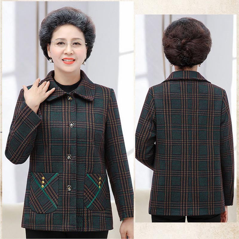 zp495-Women's Fall Classic Plaid Print Jacket