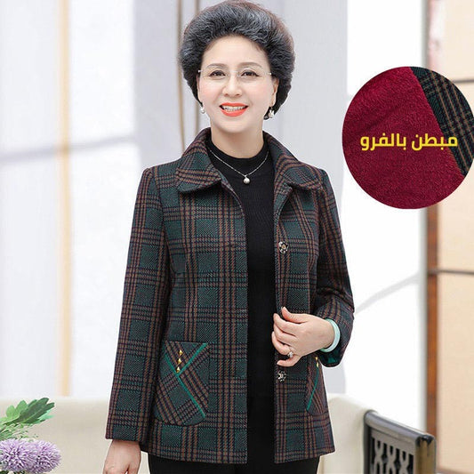 zp495-Women's Fall Classic Plaid Print Jacket