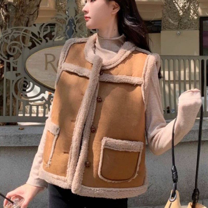 zp536-Ladies winter new thickened lambskin vest