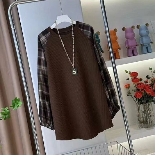 women's contrasting plaid patchwork sweatshirt