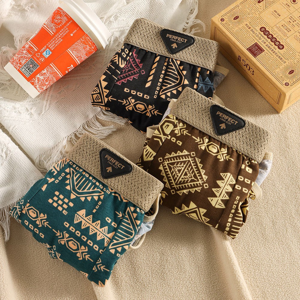 Men's American retro ethnic style pure cotton panties