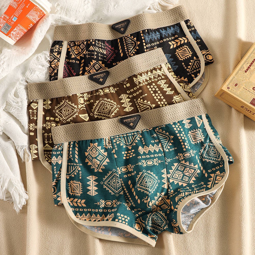 Men's American retro ethnic style pure cotton panties