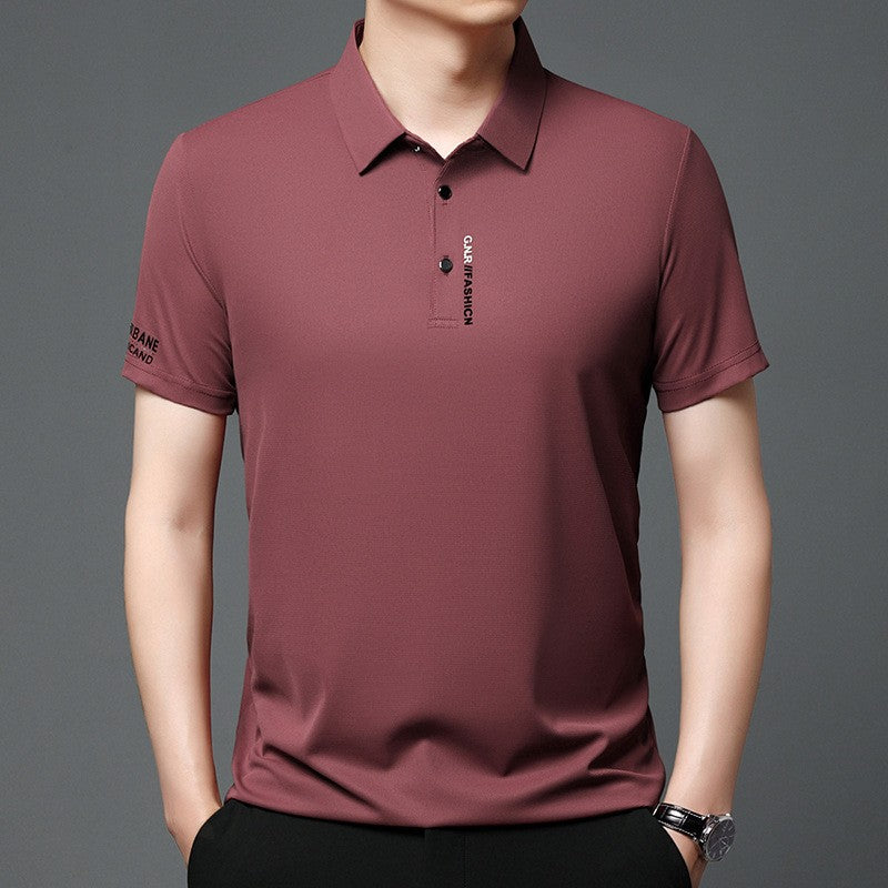 Men's summer lapel ice silk breathable short-sleeved T-shirt