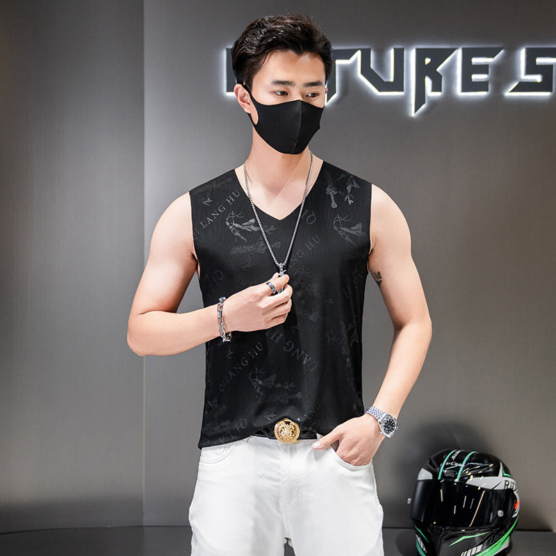zd331-Men's summer sports ice silk tank top