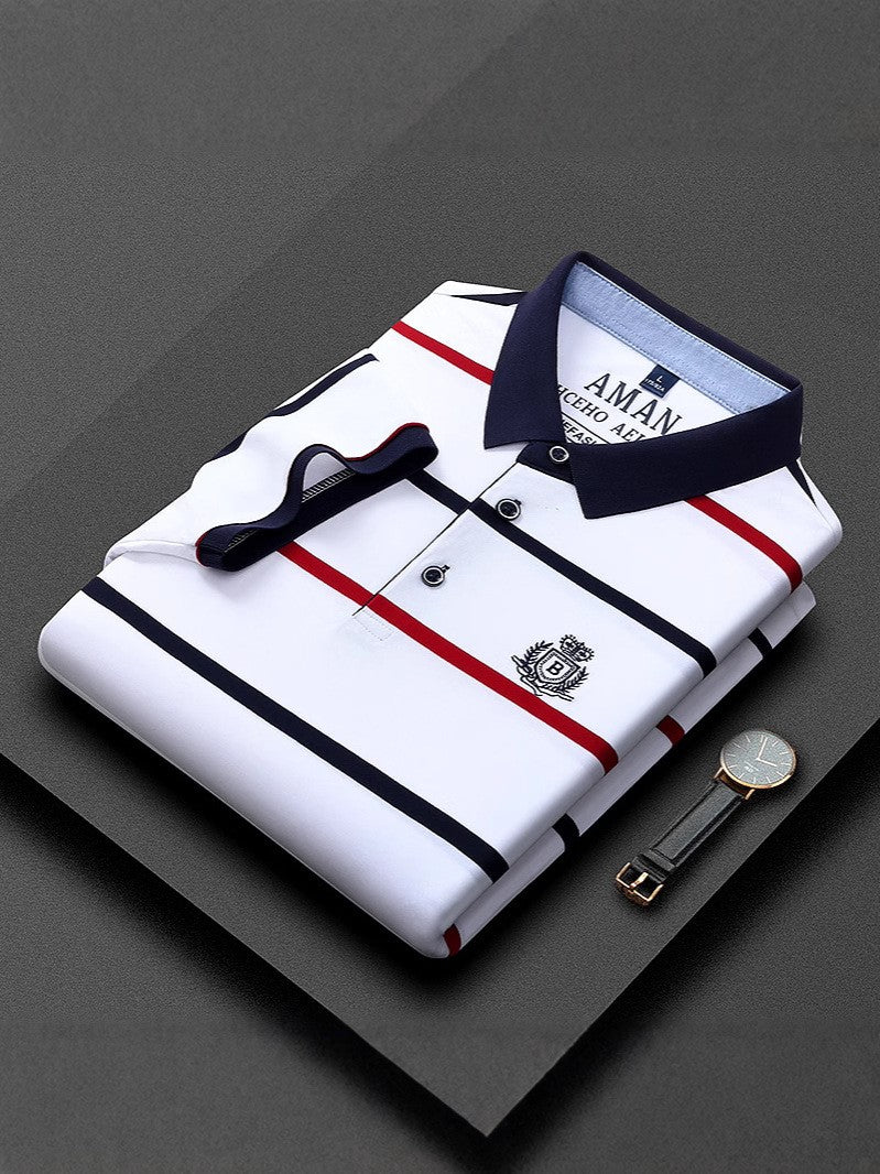 zd338-Men's Business Striped POLO Short Sleeve