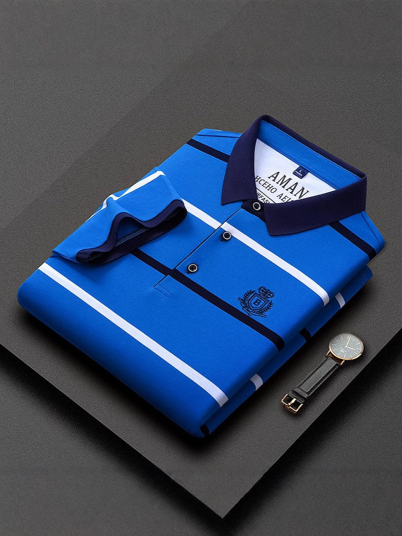 zd338-Men's Business Striped POLO Short Sleeve