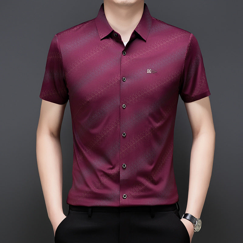 zd343-Men's summer embroidered business short-sleeved shirt