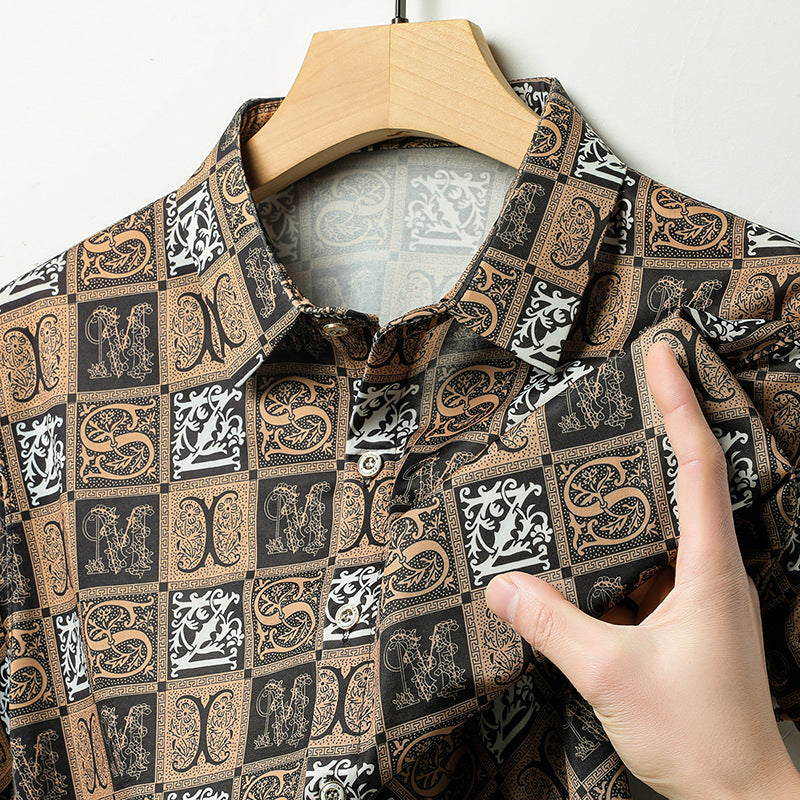 Men's summer national style short-sleeved shirt