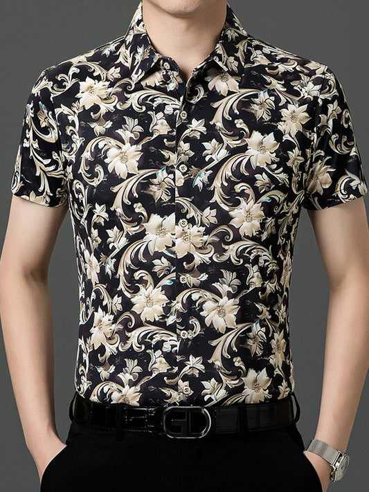 Men's summer national style short-sleeved shirt