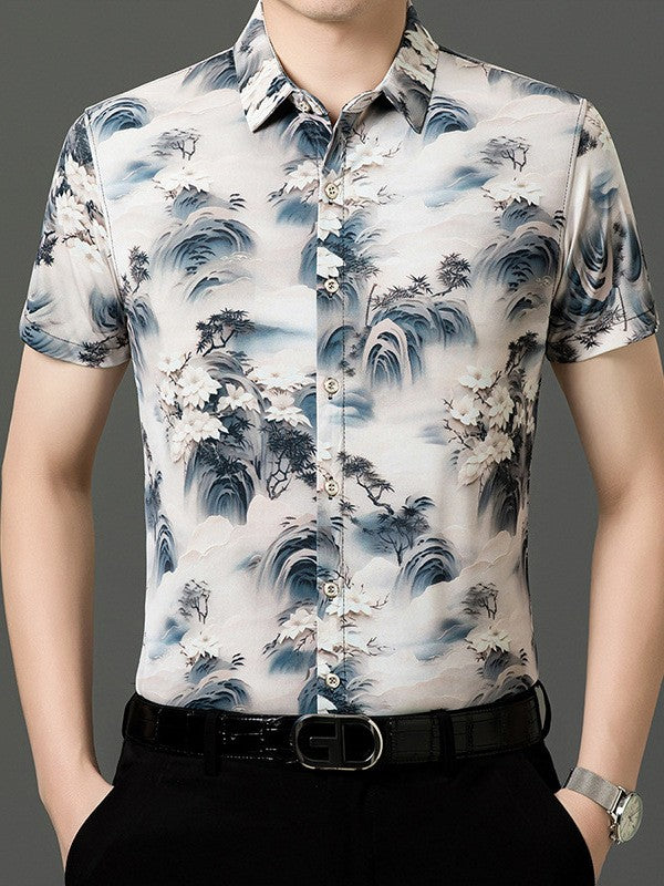 Men's summer national style short-sleeved shirt